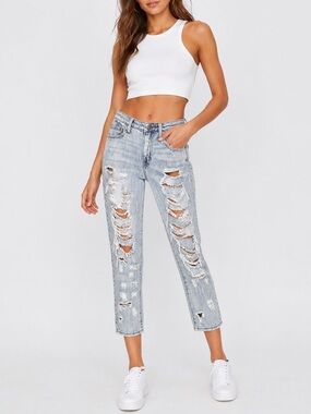 Pistola 29 (9) Distressed Ripped Light Wash Women’s Jeans Tapered Cropped P6673